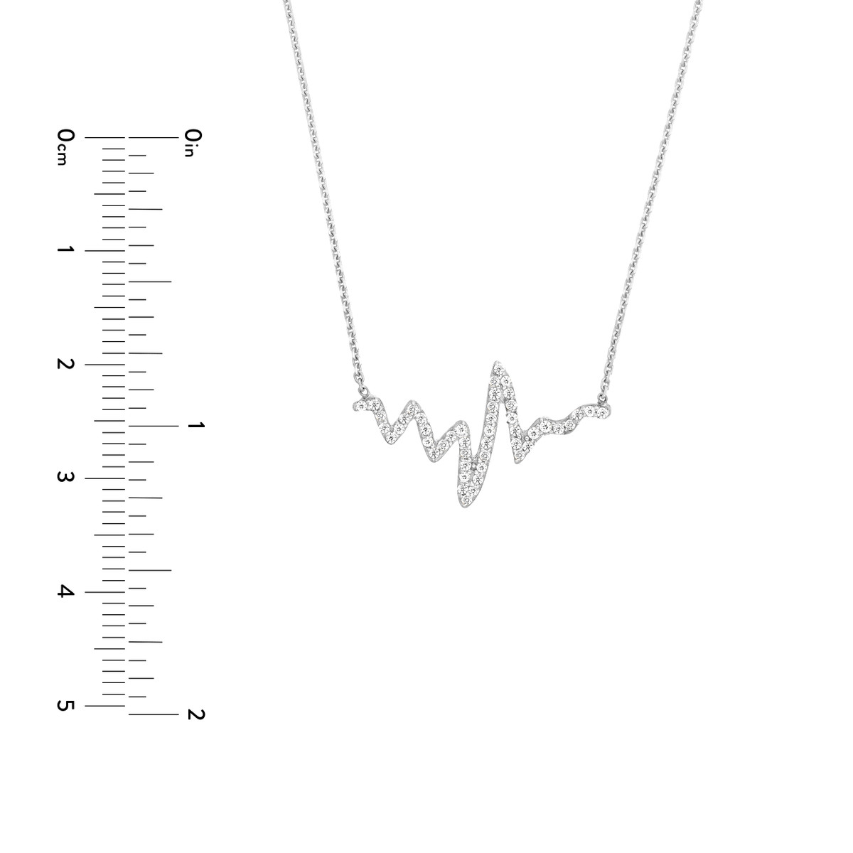 CZ Heartbeat Adjustable Necklace - 14K White Gold - 18-inch Cable Chain - by Dazyle - Image 5