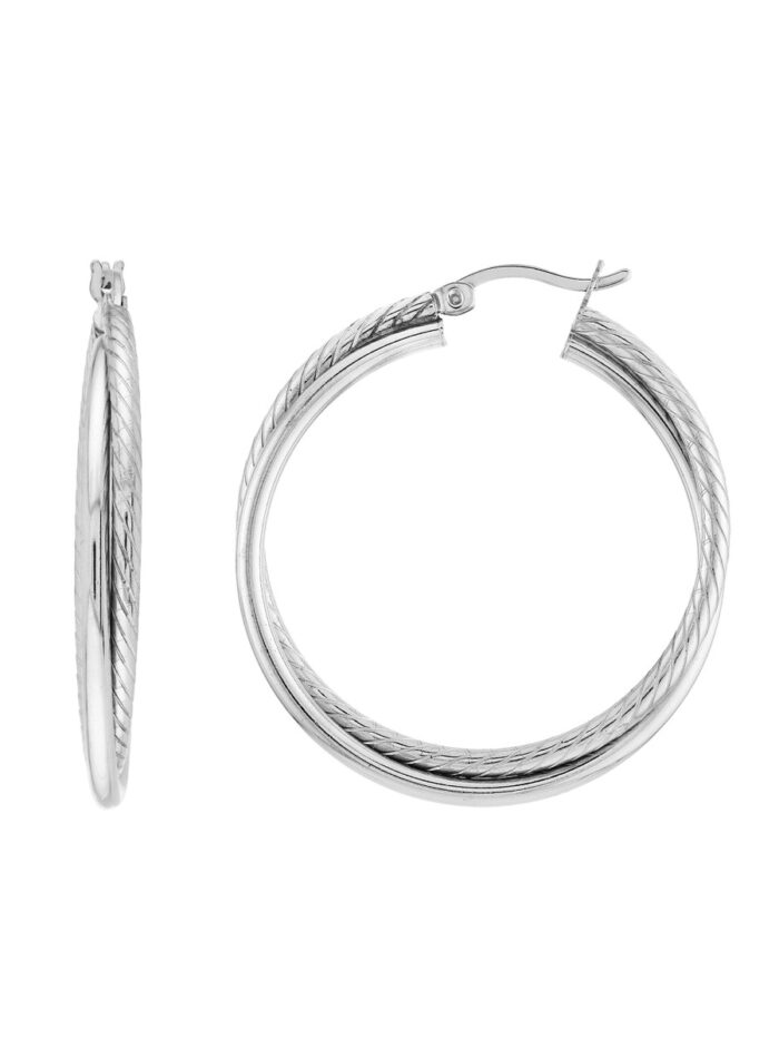 Sterling Silver Polished Twisted Double Hoop Earrings - Sterling Silver