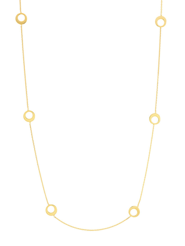 Open Circle Stations Adjustable Necklace - 14K Yellow Gold - 18 Inch - by Dazyle