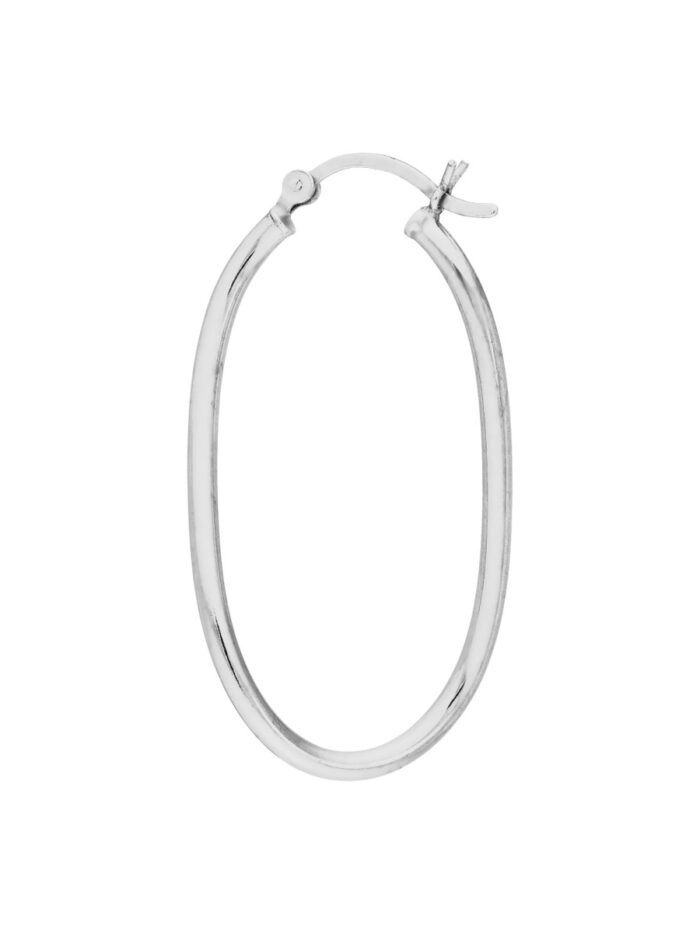 Plated Sterling Silver Curved Oval Hoop Earrings - Sterling Silver - by Dazyle