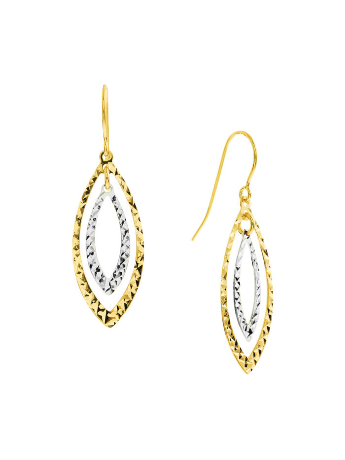 Two-Tone Diamond-Cut Double Marquise Earrings - 14K Yellow & White Gold - by Dazyle
