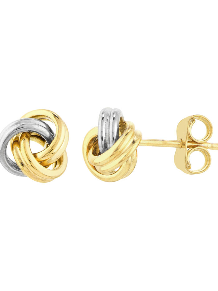 Two-Tone Mini Love Knot Stud Earrings in 10K & 14K Gold - by Dazyle