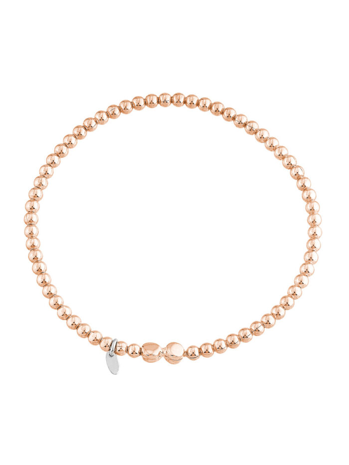 Sterling Silver Rose Gold Plated Stretch Bracelet - 3mm Beads - by Dazyle