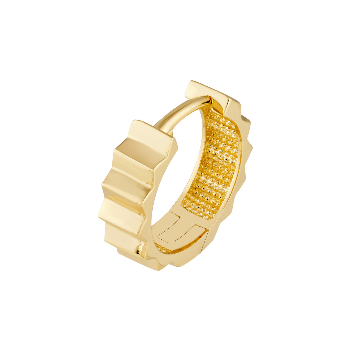 Ridged Polished Round Hoop Earrings - 14K Yellow Gold - by Dazyle - Image 4