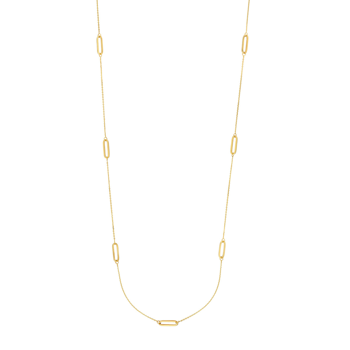 Long-Link Station Necklace - 14K Yellow Gold Diamond Cut Lobster Closure - 36 Inches - by Dazyle