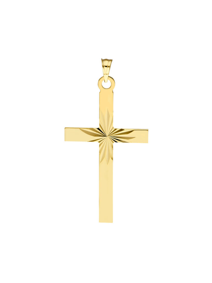 Diamond Cut Center Cross Pendant 14K Yellow Gold - by Dazyle