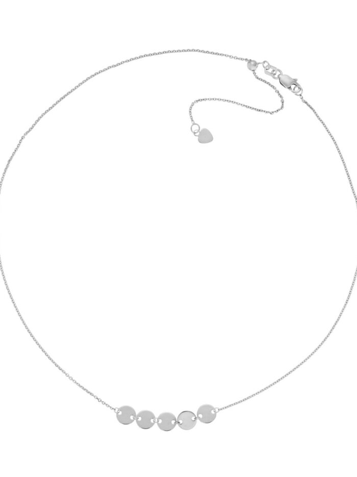 Adjustable Mini Disc Quintet Choker - 14K White Gold Cable Chain - by Dazyle