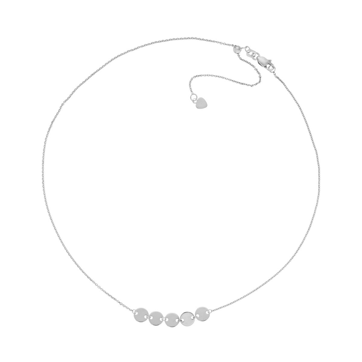 Adjustable Mini Disc Quintet Choker - 14K White Gold Cable Chain - by Dazyle
