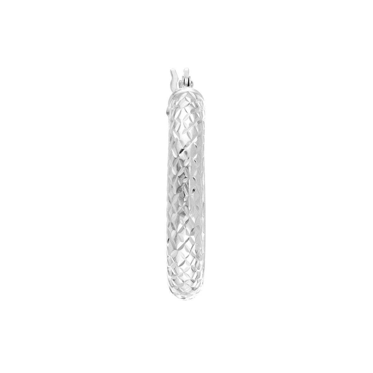 Diamond-Cut Hoop Earrings - 14K White Gold - 25mm x 4mm - by Dazyle - Image 2