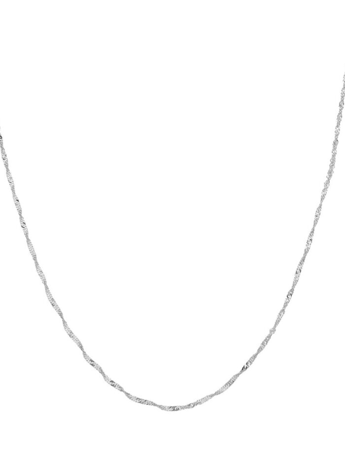 10K White Gold Singapore Chain with Spring Ring Closure - 1.4mm Width 16 Inch - by Dazyle