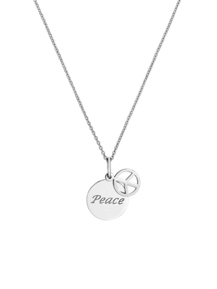 Sterling Silver Peace Disk Pendant Necklace with Peace Sign - Sterling Silver - 18 Inch - by Dazyle