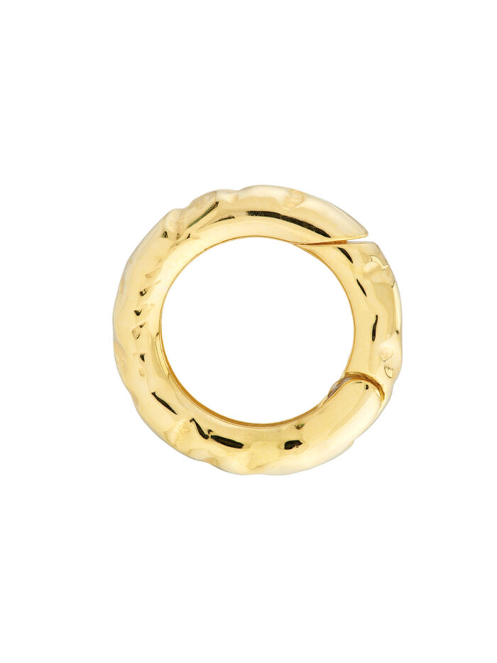 Hammered Design Round Push Lock - 14K Yellow Gold - by Dazyle