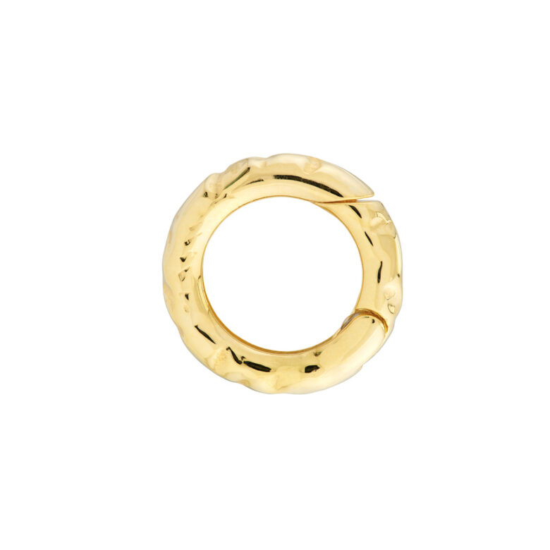 Hammered Design Round Push Lock - 14K Yellow Gold - by Dazyle