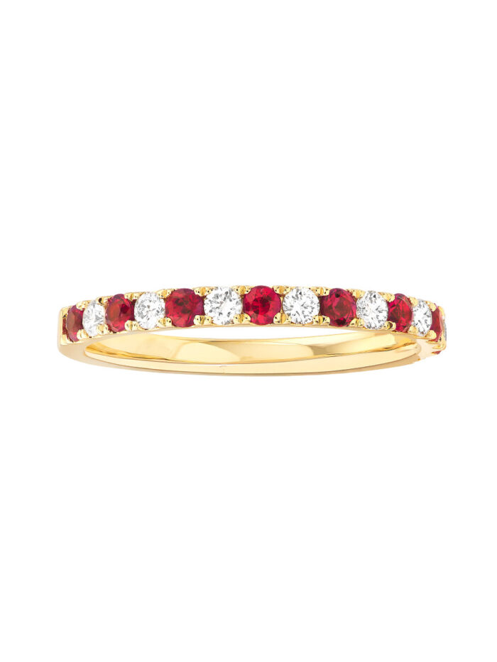 Ruby & Diamond Stackable Band - 14K Yellow Gold - Size 4 - by Dazyle