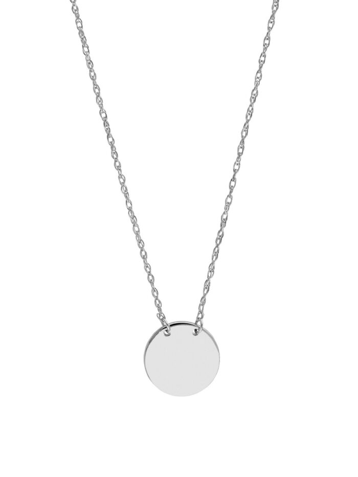 Mini Disc Necklace - 14K White Gold Adjustable Cable Chain - by Dazyle