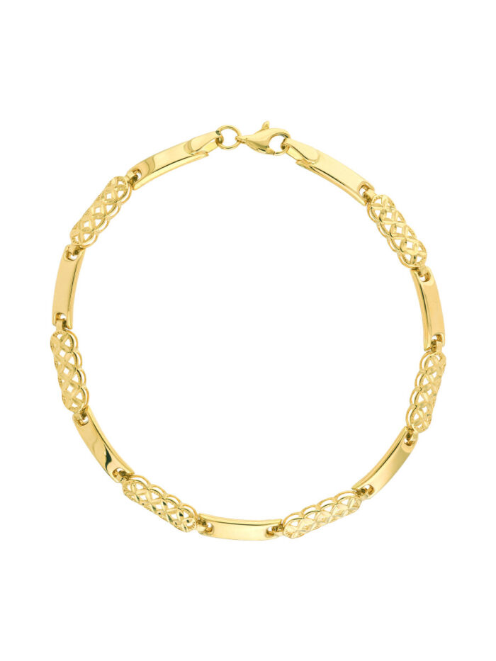 Polished and Diamond-Cut Bar Bracelet - 14K Yellow Gold - 7.5 Inch - by Dazyle