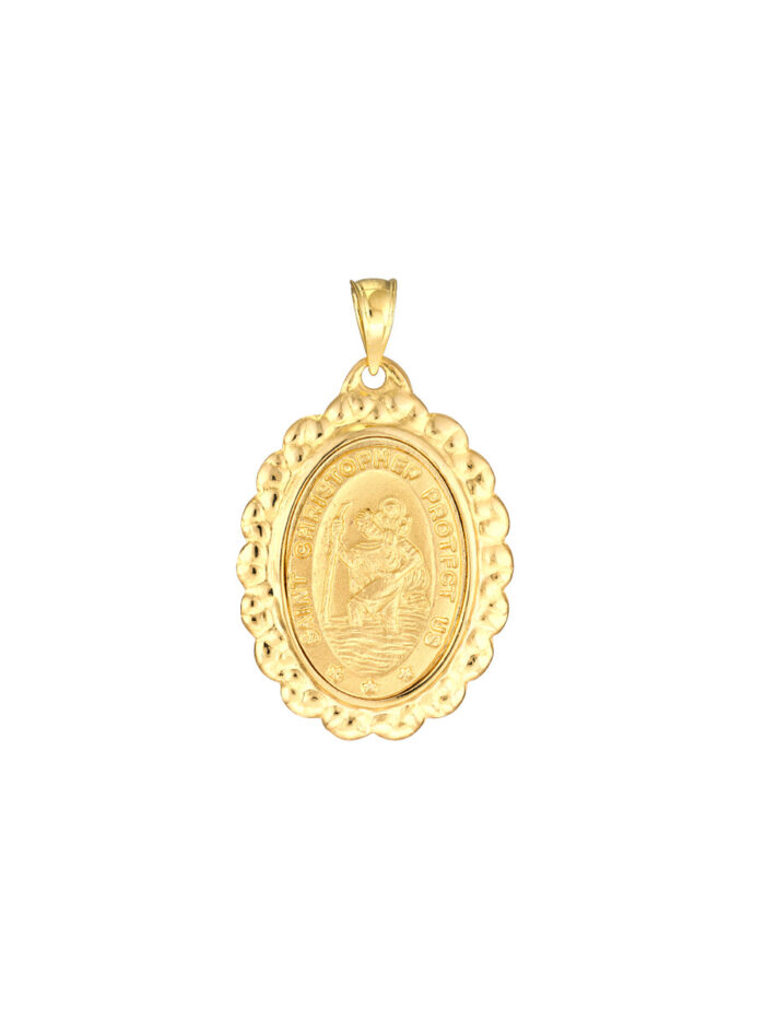 Framed Christopher Medal Pendant - 14K Yellow Gold - by Dazyle