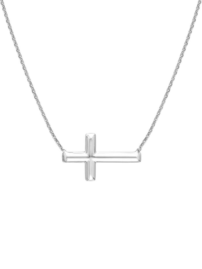 Sterling Silver Sideways Cross Necklace - Lobster Closure - Adjustable 18 Inches - by Dazyle