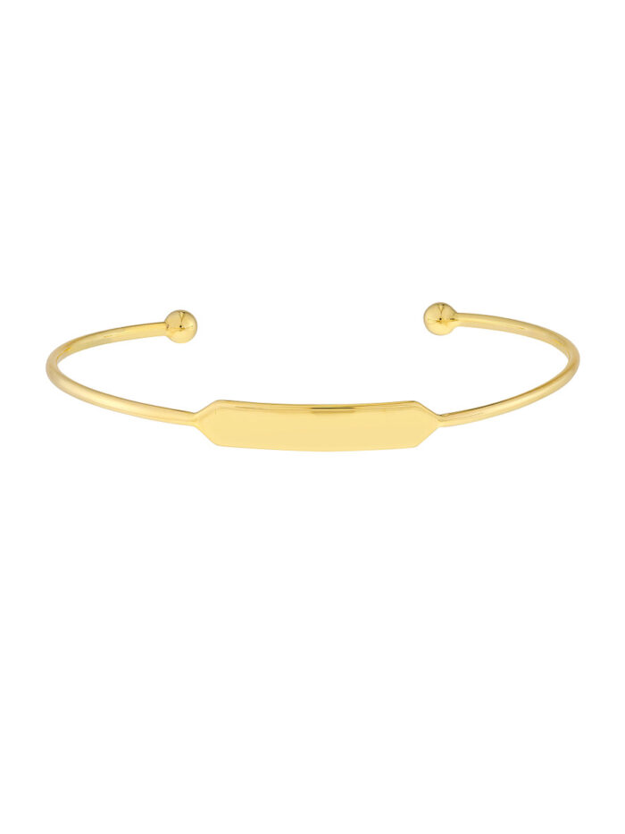 14K Yellow Gold Engraved ID Cuff Bangle Beaded Ends - 14K Yellow Gold - by Dazyle