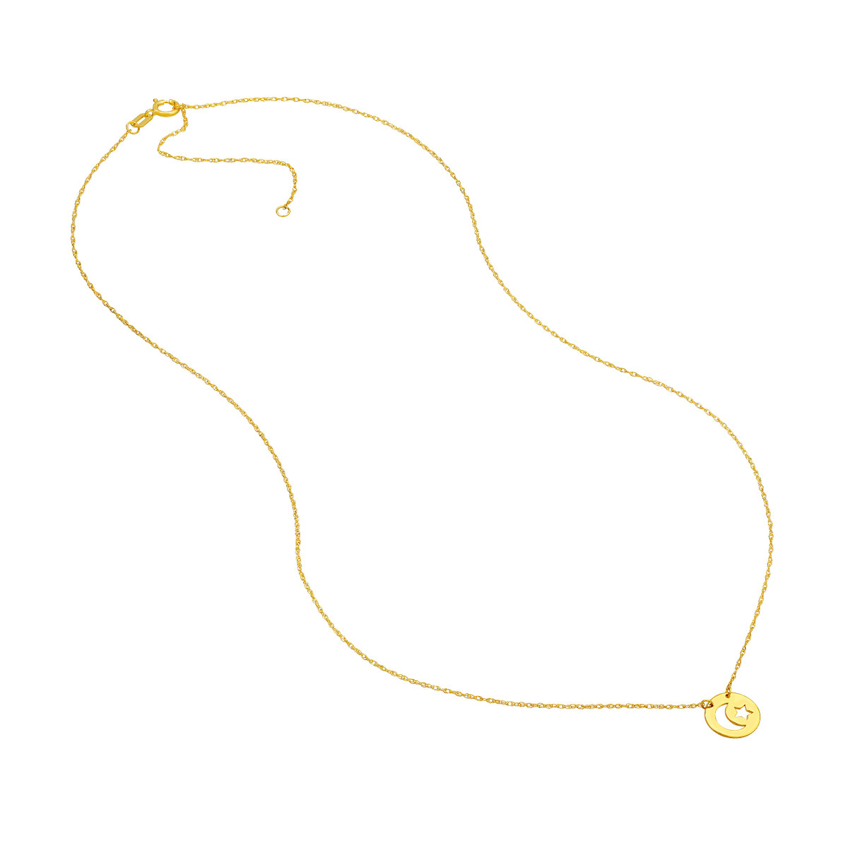 14K Yellow Gold Moon and Star Mini Disc Adjustable Necklace - 18 Inches - by Dazyle - Image 4