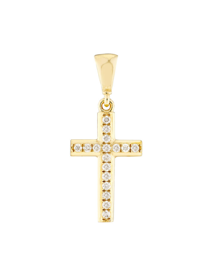 Mini Diamond Cross Pendant - 14K Yellow Gold, 0.1tcw Diamond - by Dazyle