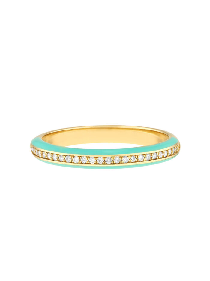 Diamond Light Turquoise Enamel Band - 14K Yellow Gold - by Dazyle