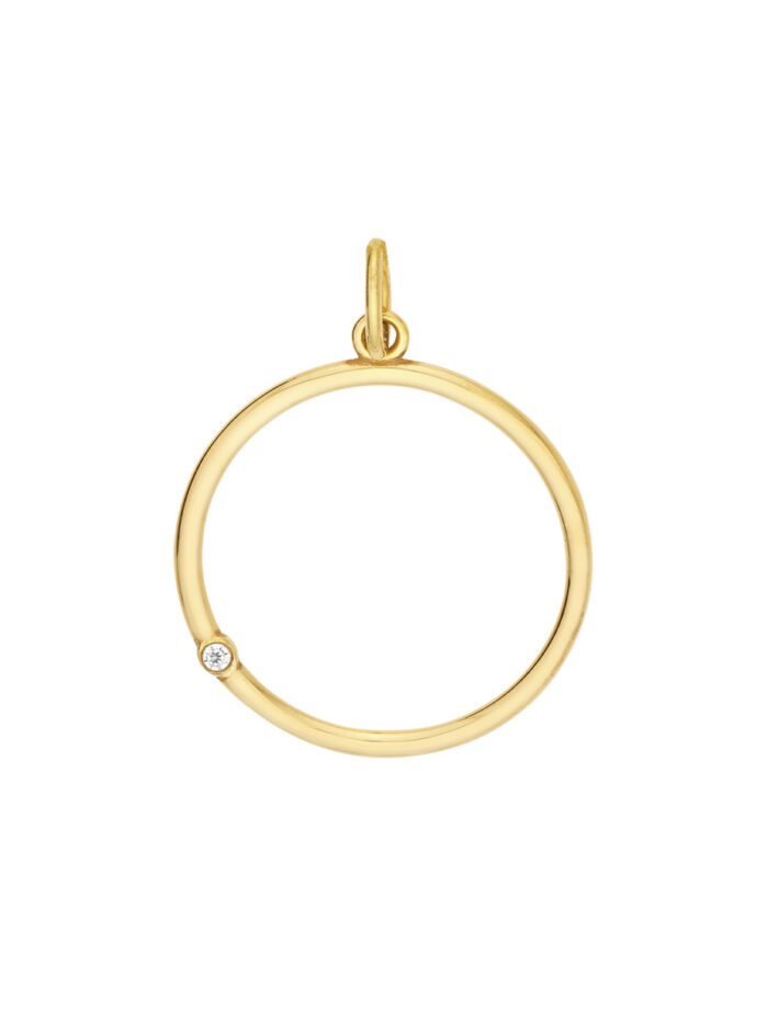 Open Circle Pendant with 1pt Diamond - 14K Yellow Gold - by Dazyle