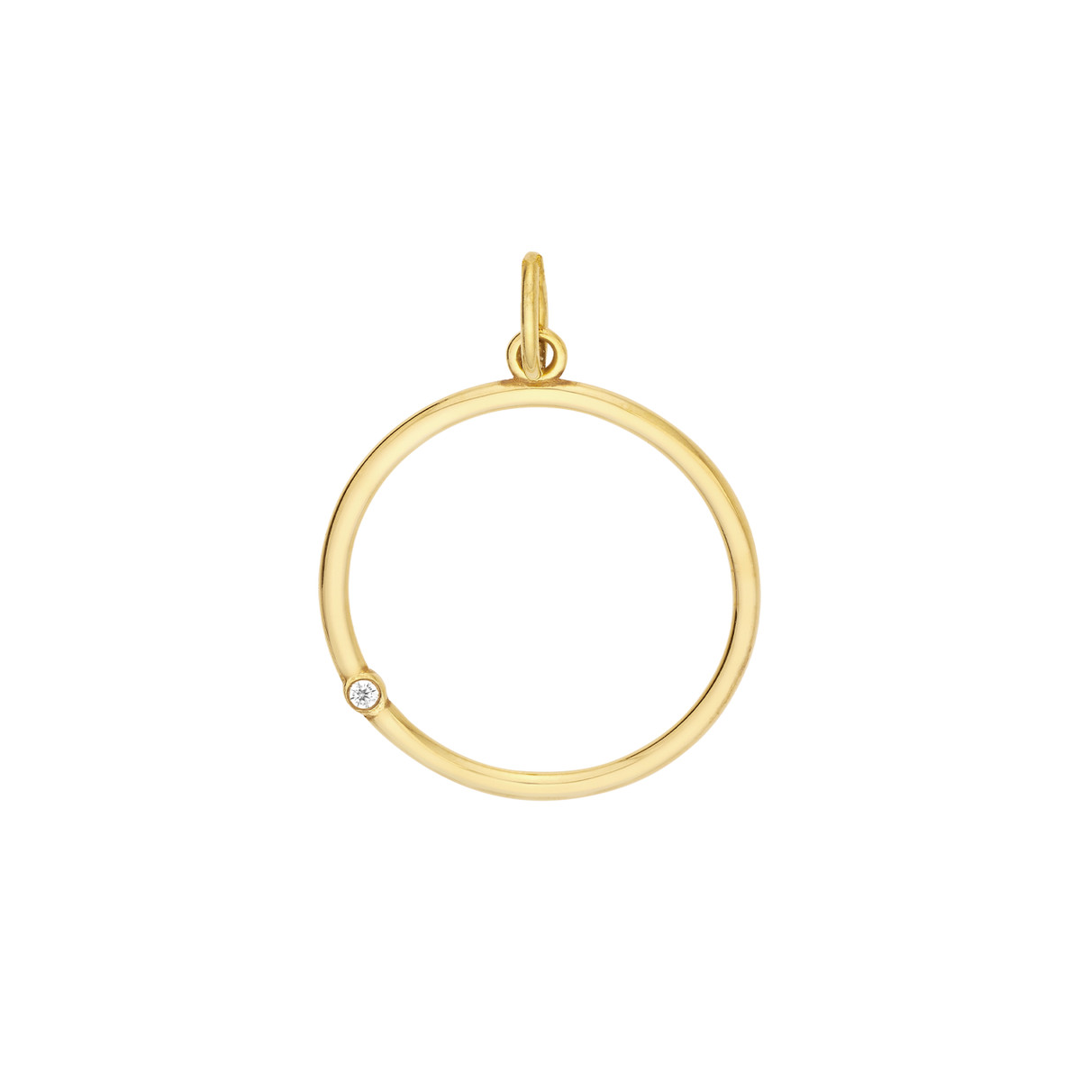 Open Circle Pendant with 1pt Diamond - 14K Yellow Gold - by Dazyle