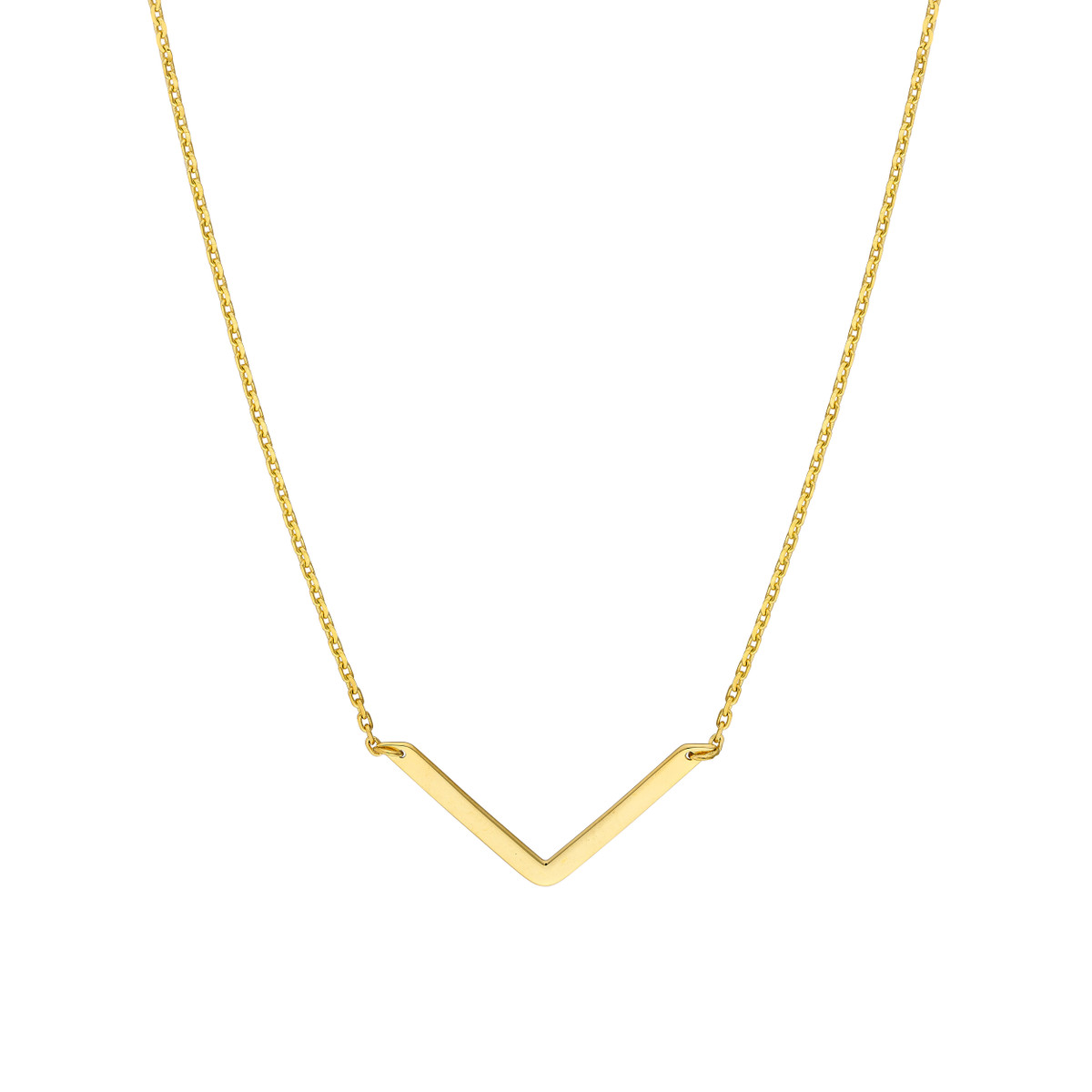 V-Shape Pendant Necklace Adjustable Cable Chain 14K Yellow Gold - 16 to 18 inches - by Dazyle