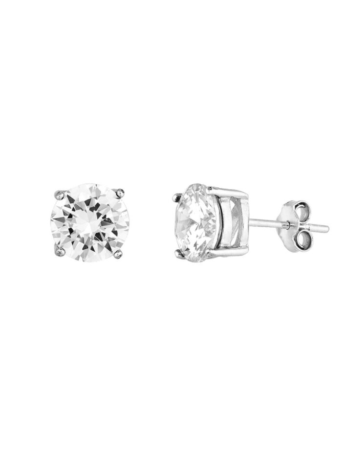 Sterling Silver 8mm Round CZ Stud Earrings - Sterling Silver - by Dazyle