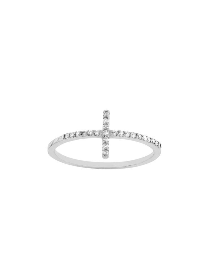 Sideways Cross Ring with 1/6tcw Diamond 14K White Gold - 14K White Gold - by Dazyle