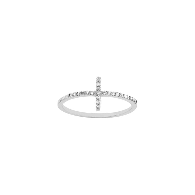 Sideways Cross Ring with 1/6tcw Diamond 14K White Gold - 14K White Gold - by Dazyle