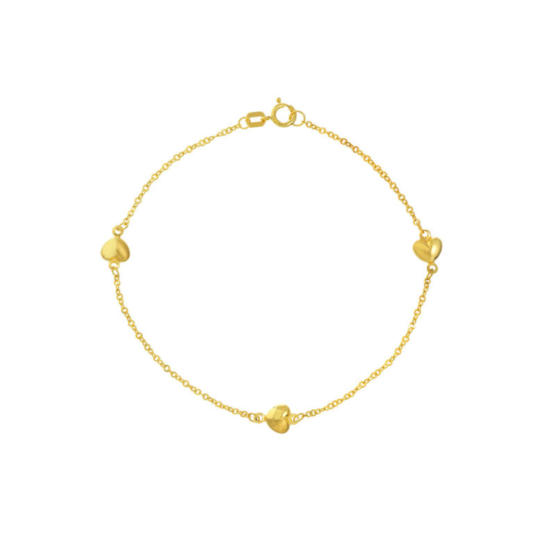 Puffy Heart Design 14K Yellow Gold 7.25 Inch Bracelet with Spring Ring Closure - by Dazyle