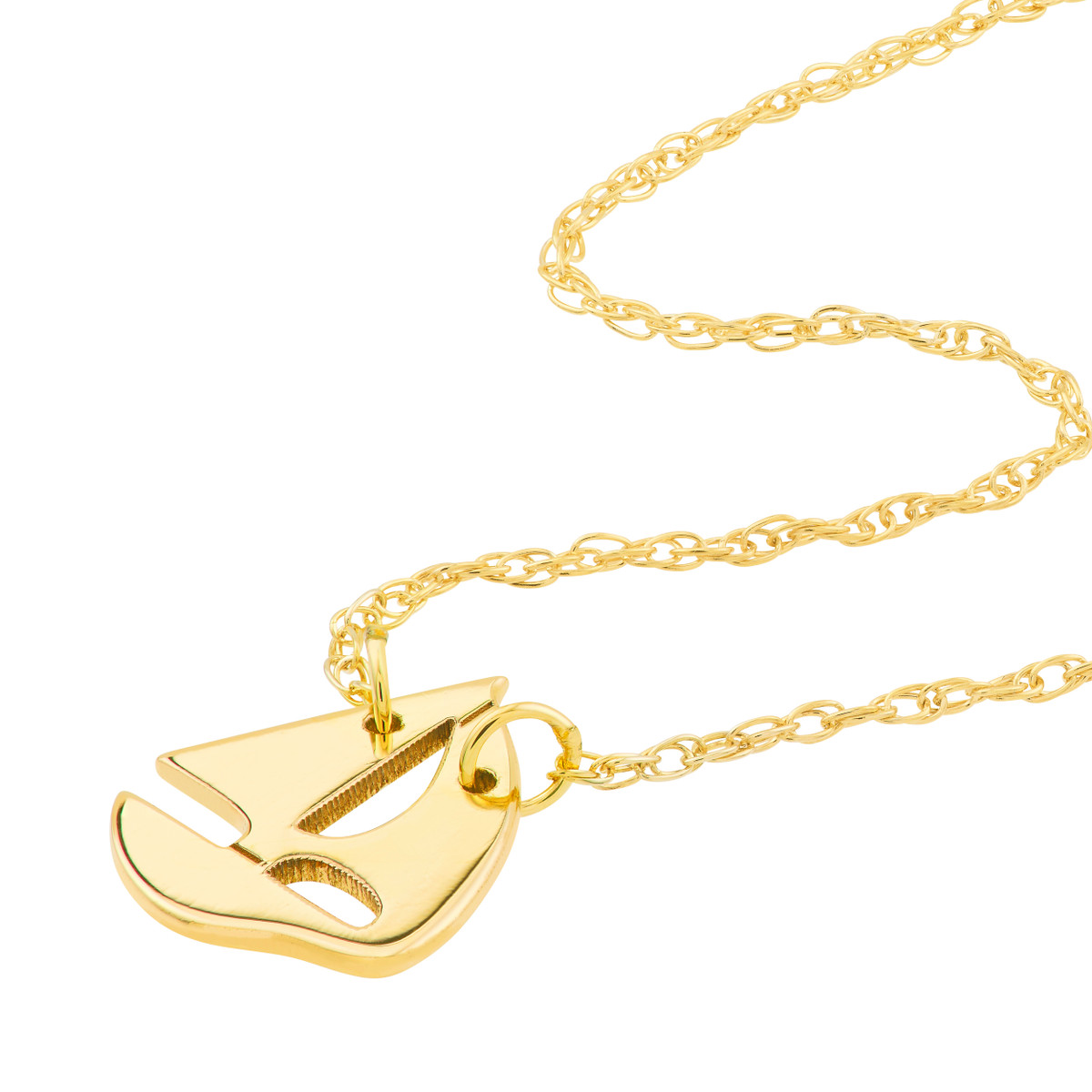 Mini Sailboat Pendant Necklace - 14K Yellow Gold Adjustable Cable Chain - 18-inch - by Dazyle - Image 2