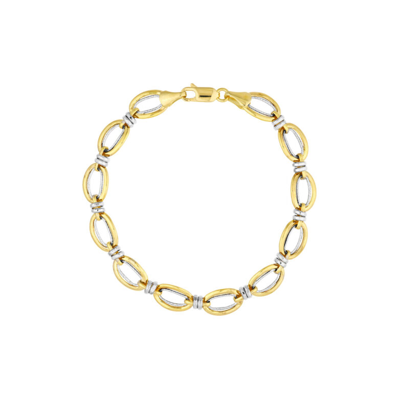 Two-Tone Polished Double Oval Link Bracelet - 14K Yellow & White Gold - 7.5 Inch - by Dazyle
