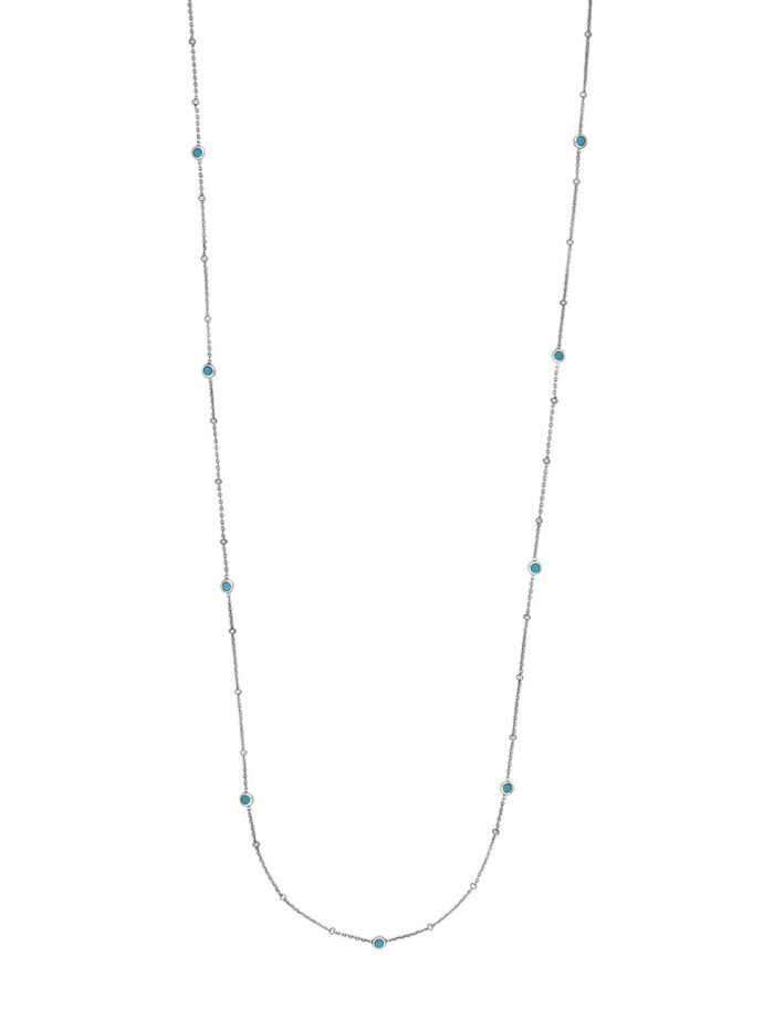 Sterling Silver Turquoise Bezel Saturn Chain Long Necklace - 36 Inch - by Dazyle