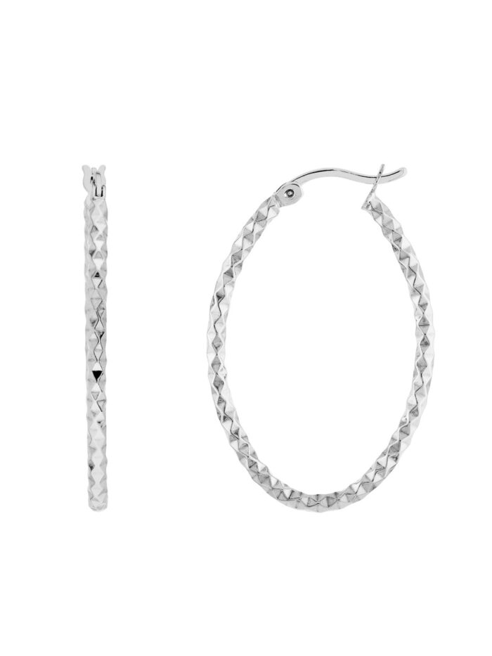 Sterling Silver Diamond-Cut Oval Hoop Earrings - Sterling Silver - by Dazyle