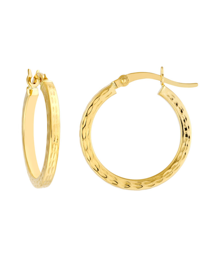 2 X 20mm Square Knife Edge Hoop Earrings - 14K Yellow Gold - by Dazyle