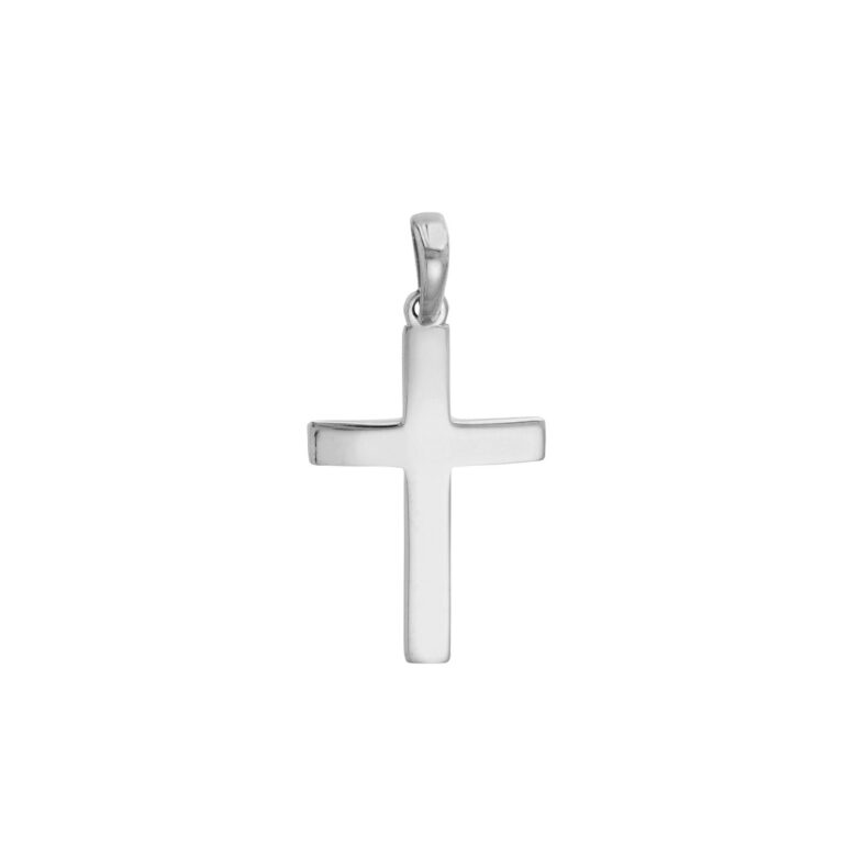Straight-Edged Polished Cross Pendant - 14K White Gold - by Dazyle