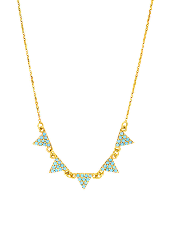 Simulated Turquoise Triangle Adjustable Necklace - 14K Yellow Gold - 18 Inch - by Dazyle