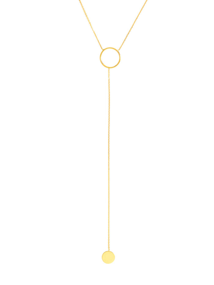 Circle and Engravable Disc Pendant Necklace - 14K Yellow Gold - 18 Inch - by Dazyle