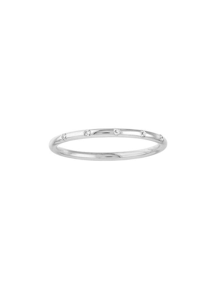Diamond Stations Thin Band Ring - 14K White Gold - by Dazyle
