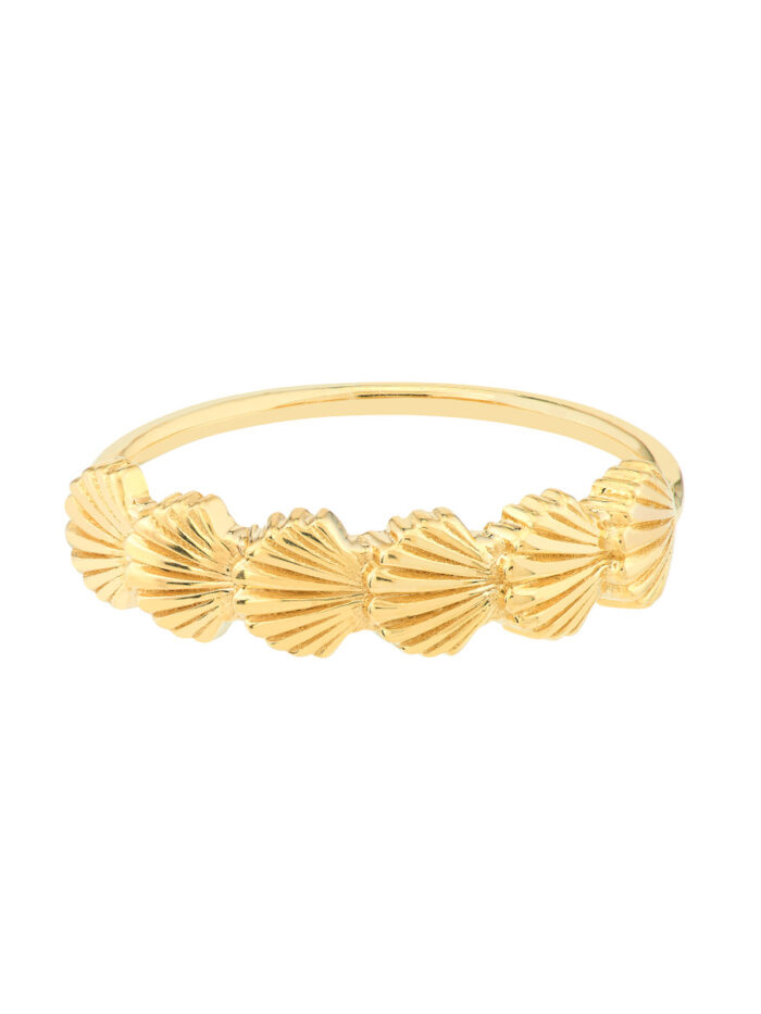 14K Yellow Gold Scallop Seashell Ring - Adjustable Ring - by Dazyle