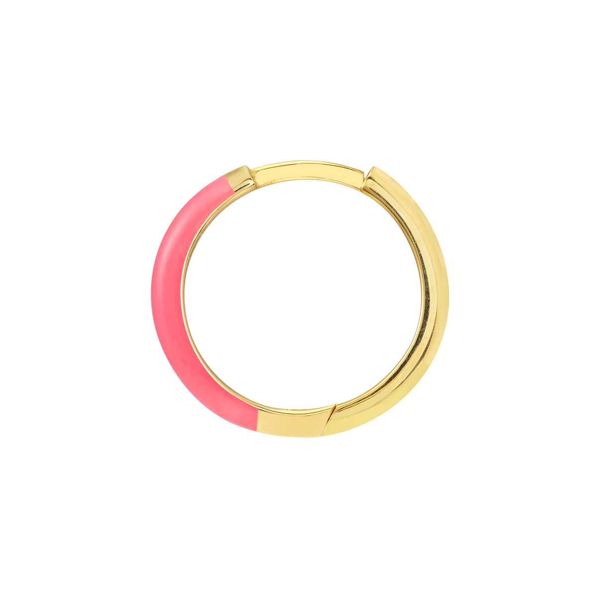 14K Yellow Gold Neon Pink Enamel 1/2 Polished Hoops - Hinge Closure - by Dazyle - Image 3