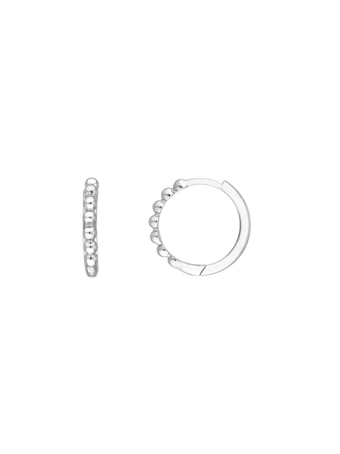 Beaded Huggie Hoop Earrings - 14K White Gold - by Dazyle