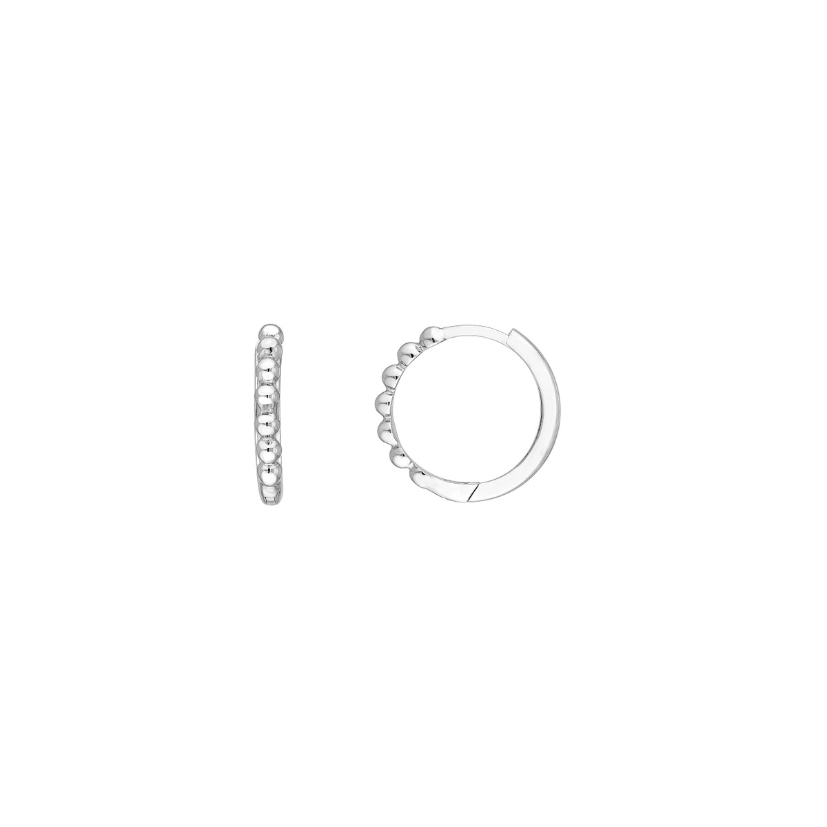 Beaded Huggie Hoop Earrings - 14K White Gold - by Dazyle