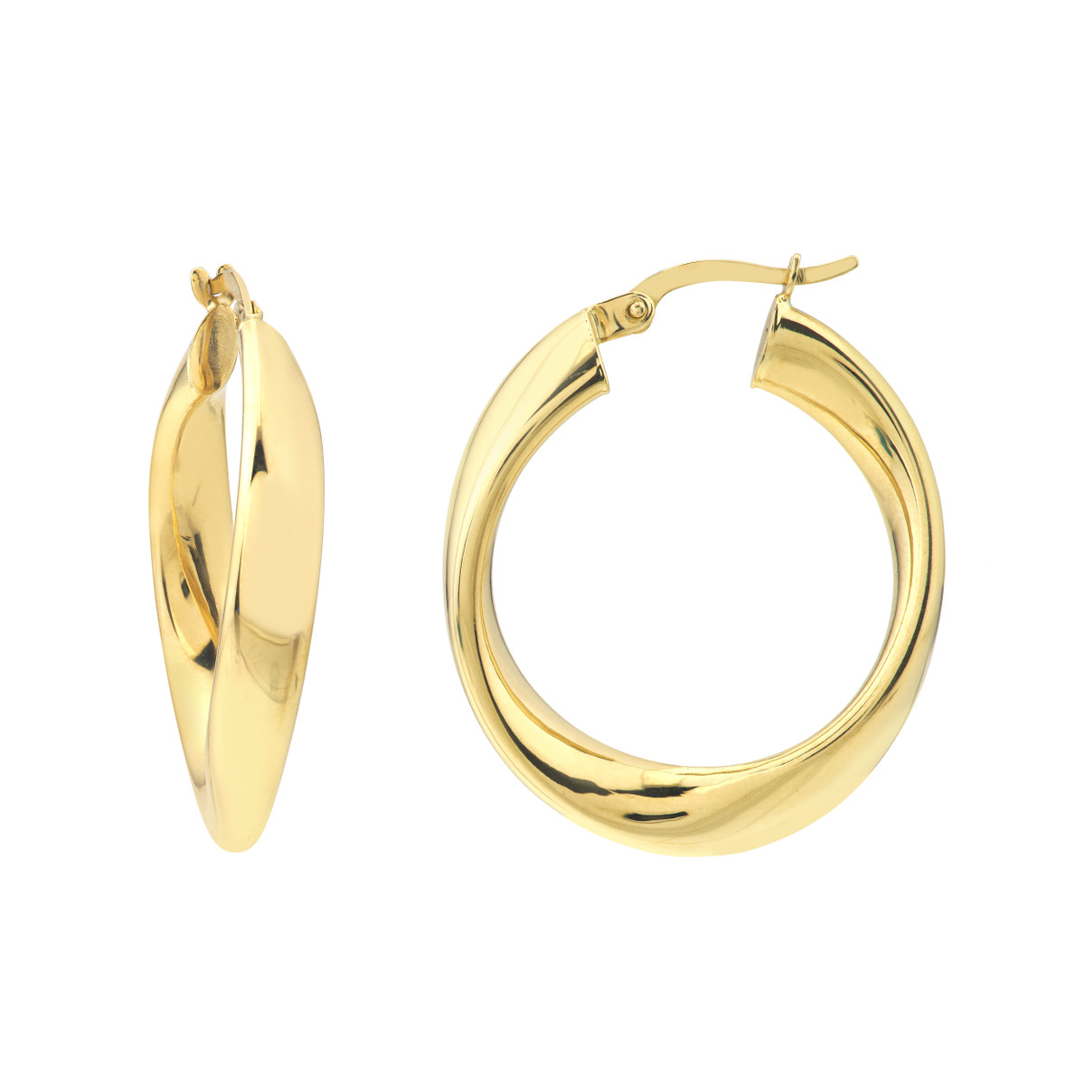 20mm Round Waved Polished Hoops - 10K Yellow Gold - by Dazyle