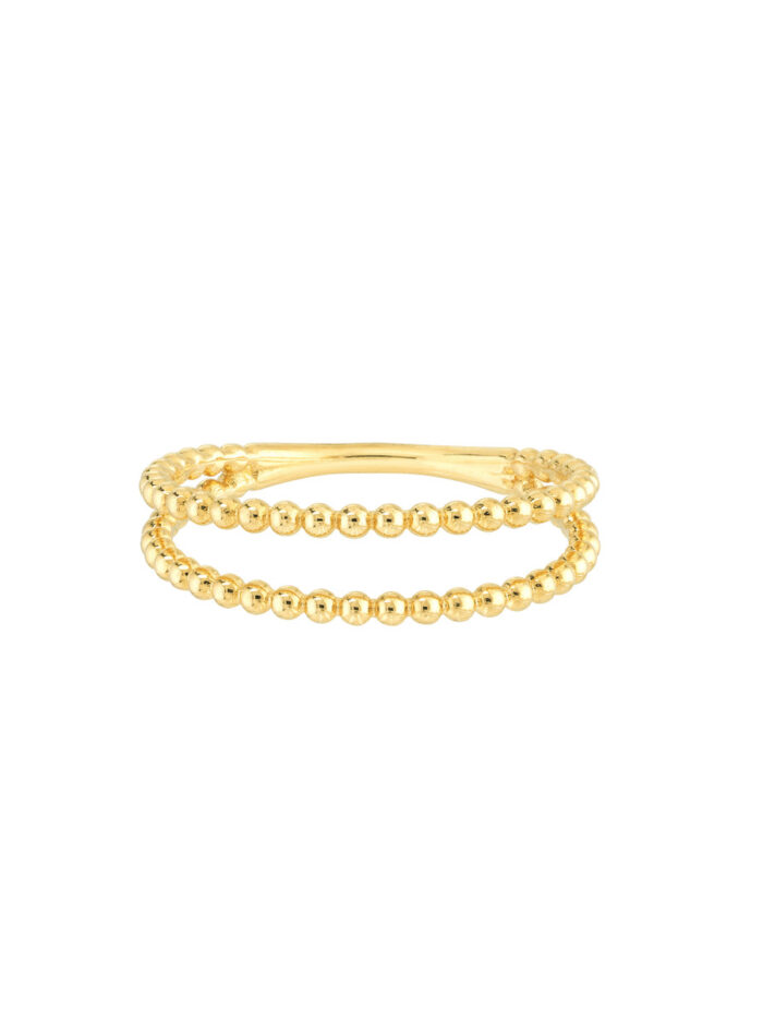 Double Beaded Wire Ring - 14K Yellow Gold - Sizes 6, 7, 8 - by Dazyle