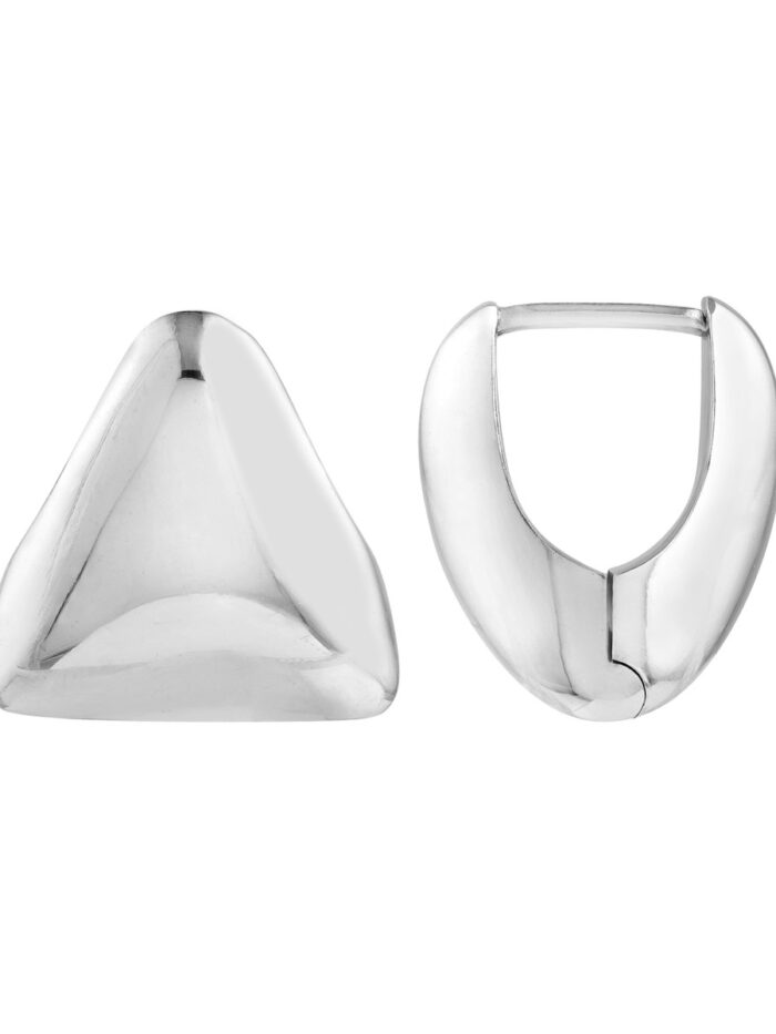 Sterling Silver Triangular Puff Hoop Earrings - Sterling Silver - by Dazyle