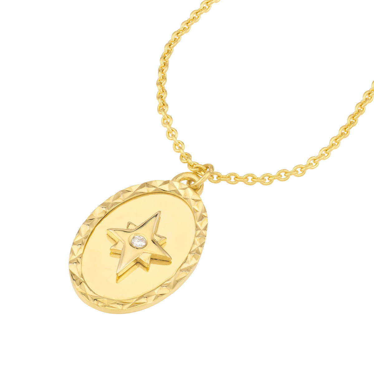 North Star Medallion Diamond Necklace - 14K Yellow Gold - Adjustable 20 Inches - by Dazyle - Image 2